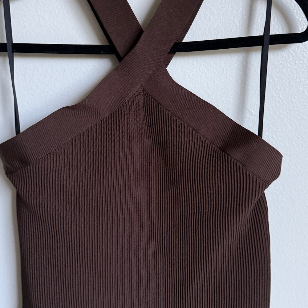 Aritzia Babaton Brown Sculpt Knit Criss Cross Midi Dress, Bodycon, X-Large, XL - Picture 5 of 8
